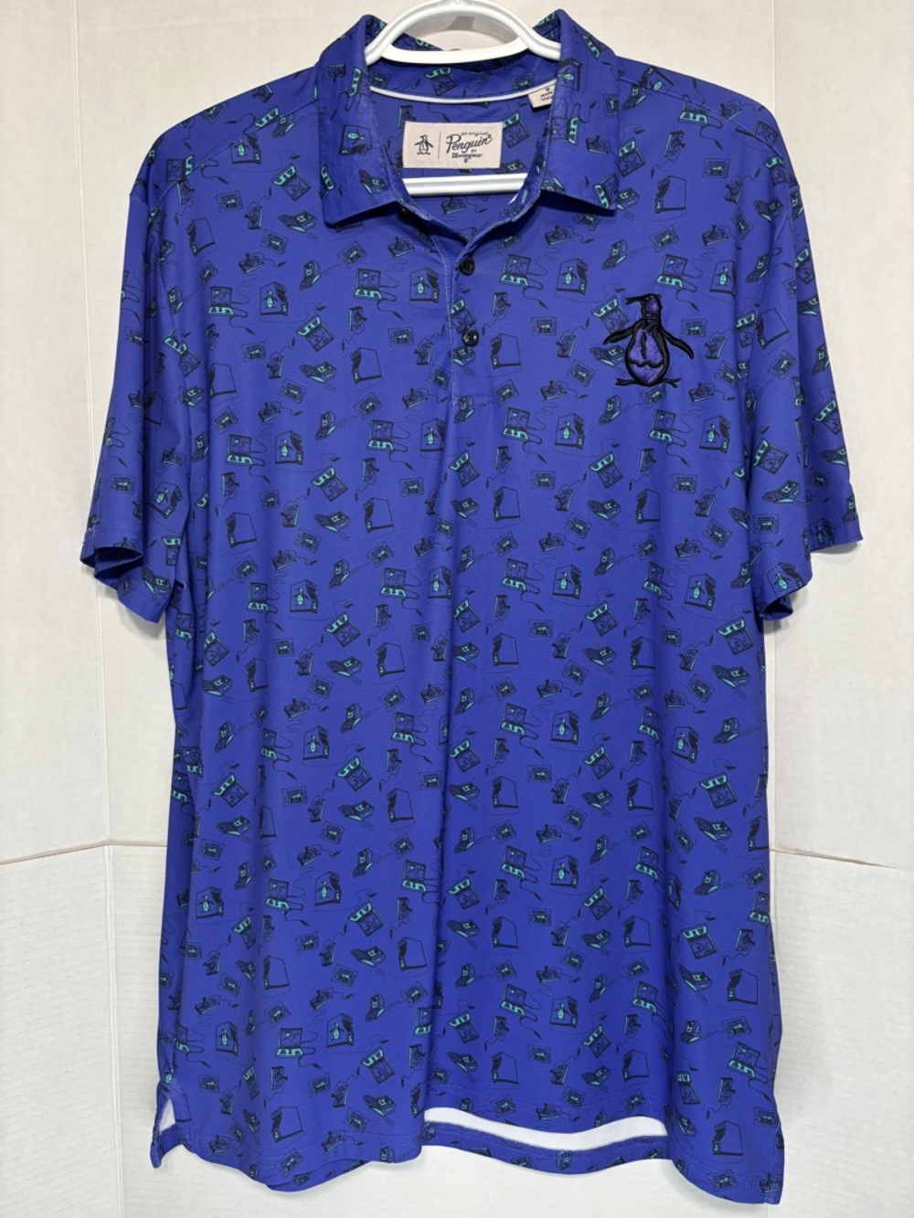 Original Penguin Men’s M Purple Printed Computer Gamer Polo Embroidered Logo